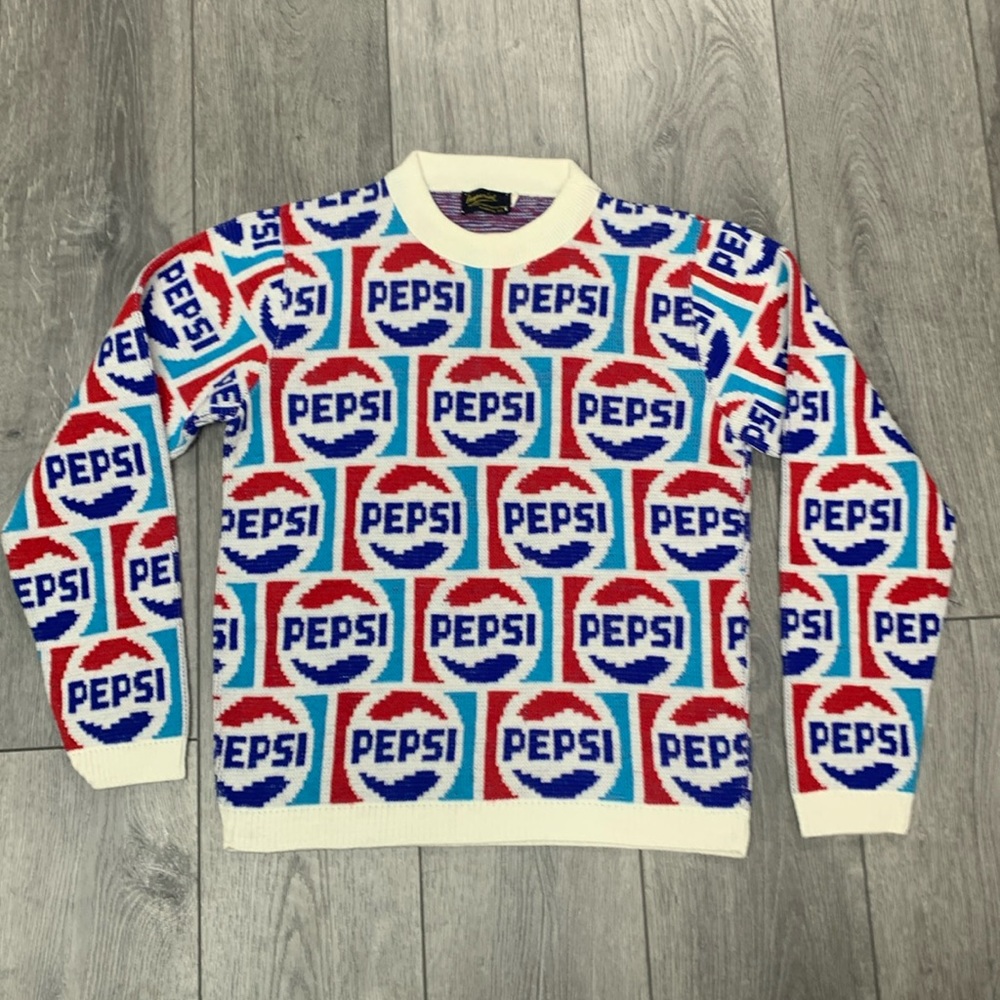 Vintage 60’s Pepsi Imperial 100% Pure Acrylic Knit Logo Sweater Size L